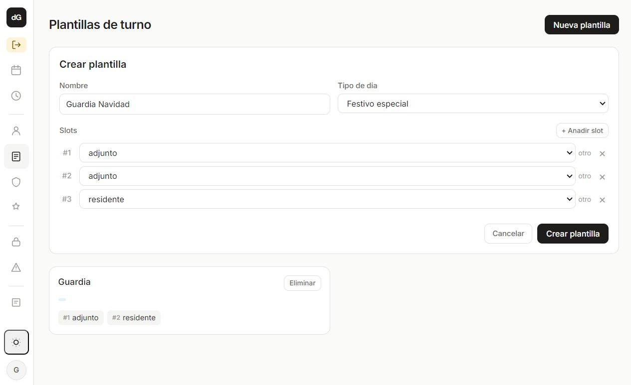 Configuración de plantillas de turno con slots por rol